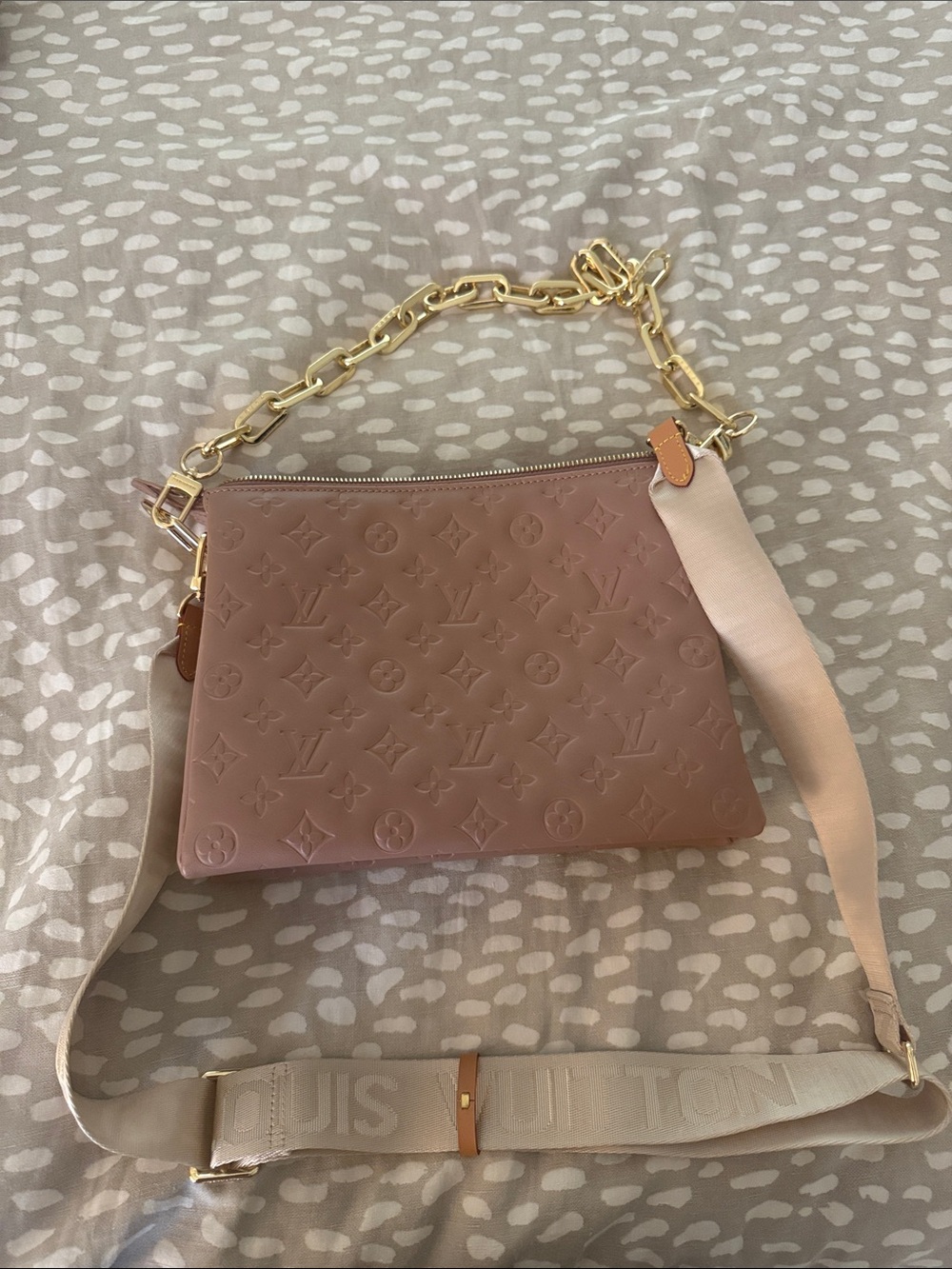 Louis Vuitton Rose Pink Embossed Monogram Chain & Canvas Strap Crossbody
